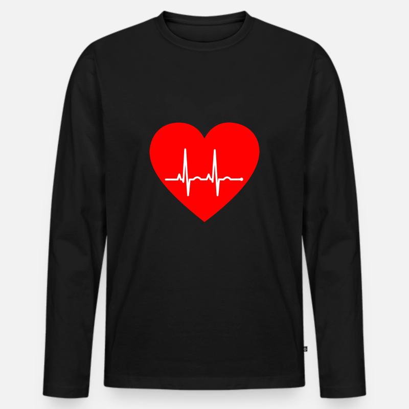 Herz Ekg - Männer Premium Bio Langarmshirt - Schwarz