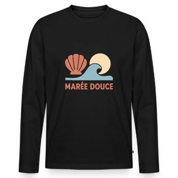 Sweet Tide – Retro Wellen & Sonne - Männer Premium Bio Langarmshirt - Schwarz - Vorne - Nico (187cm)