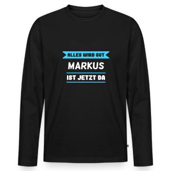 Markus Name Design für stolze Markus - Männer Premium Bio Langarmshirt - Schwarz - Vorne - Nico (187cm)