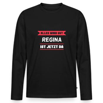 Regina Name Design für stolze Reginas - Männer Premium Bio Langarmshirt - Schwarz - Vorne - Nico (187cm)