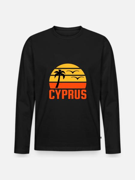 Chypre (demi-soleil, palmier, deux oiseaux) - T-shirt manches longues Premium bio Homme - noir