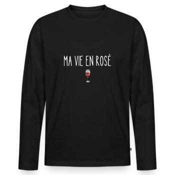 ma vie en rosé - T-shirt manches longues Premium bio Homme - noir - Devant - Nico (187cm)