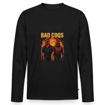 Bad Coqs – Duo de Poulets Badass en Mission - T-shirt manches longues Premium bio Homme - noir - Devant - Nico (187cm)