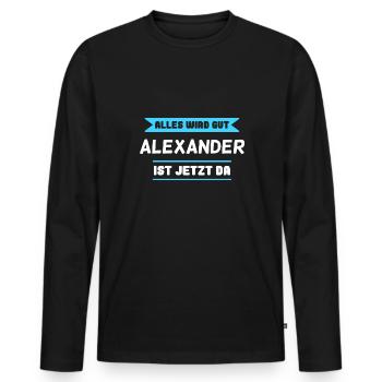 Alexander Name Design für stolze Alexander - Männer Premium Bio Langarmshirt - Schwarz - Vorne - Nico (187cm)