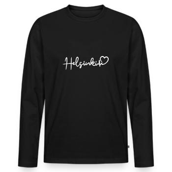 Helsinki Herzschlag - Männer Premium Bio Langarmshirt - Schwarz - Vorne - Nico (187cm)