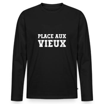 place aux vieux - T-shirt manches longues Premium bio Homme - noir - Devant - Nico (187cm)
