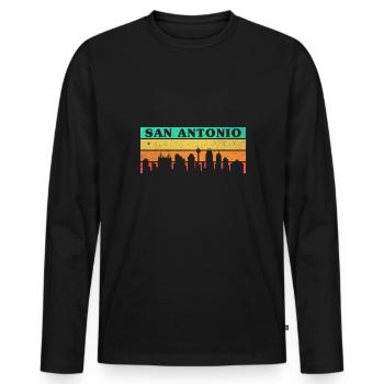 Design rétro de la ligne d’horizon de San Antonio pour les fiers - T-shirt manches longues Premium bio Homme - noir - Devant - Nico (187cm)
