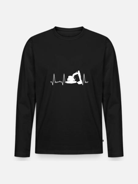 Herzschlag Bagger - Männer Premium Bio Langarmshirt - Schwarz