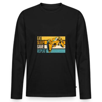 Eat - Sleep - Game - Repeat, trendiges Gamer Shirt - Männer Premium Bio Langarmshirt - Schwarz - Vorne - Nico (187cm)