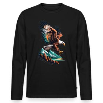 Adler und Berglandschaft im Einklang - Männer Premium Bio Langarmshirt - Schwarz - Vorne - Nico (187cm)