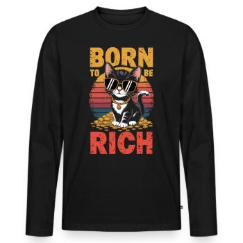 Geboren für Reichtum – Coole Katzenedition - Männer Premium Bio Langarmshirt - Schwarz - Vorne - Nico (187cm)