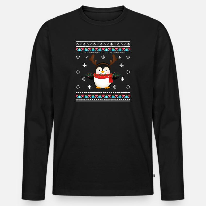 Hässlicher Weihnachtspinguin - Männer Premium Bio Langarmshirt - Schwarz