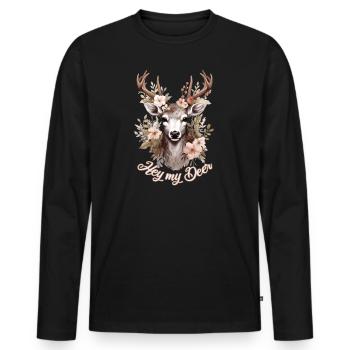 Chemise traditionnelle féminine fleurs de cerf Octobre festival folklorique - T-shirt manches longues Premium bio Homme - noir - Devant - Nico (187cm)