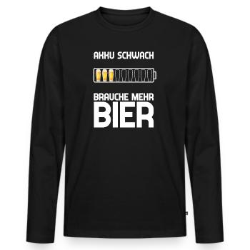 Batterie Faible Besoin de plus de bière - T-shirt manches longues Premium bio Homme - noir - Devant - Nico (187cm)