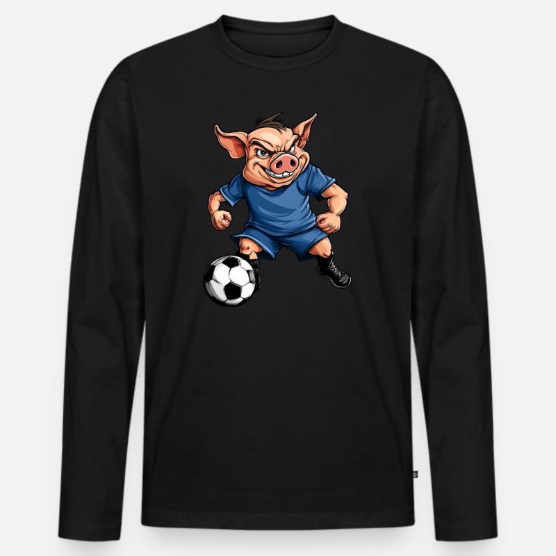 Fussball Schweinchen - Männer Premium Bio Langarmshirt - Schwarz