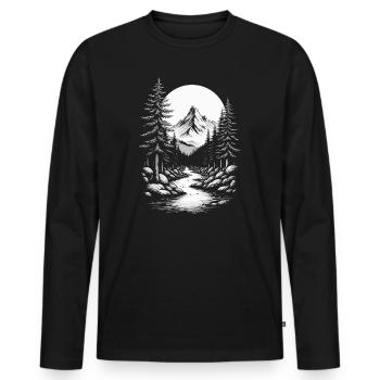 Landschaft Natur Berge Wald Bäume Baum Fluss Berg - Männer Premium Bio Langarmshirt - Schwarz - Vorne - Nico (187cm)
