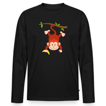 Un singe avec une banane pend à l’envers sur la branche de conception de singe - T-shirt manches longues Premium bio Homme - noir - Devant - Nico (187cm)