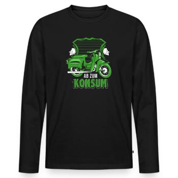 Schwalbe Simson Suhl Moped - Ab zum Konsum - Männer Premium Bio Langarmshirt - Schwarz - Vorne - Nico (187cm)