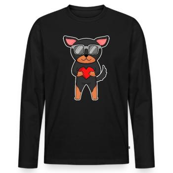 Lancashire Heeler avec lunettes de soleil et cœur - T-shirt manches longues Premium bio Homme - noir - Devant - Nico (187cm)
