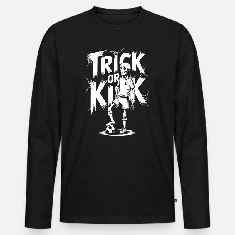 Trick or Kick Halloween Fußballkunst - Männer Premium Bio Langarmshirt - Schwarz