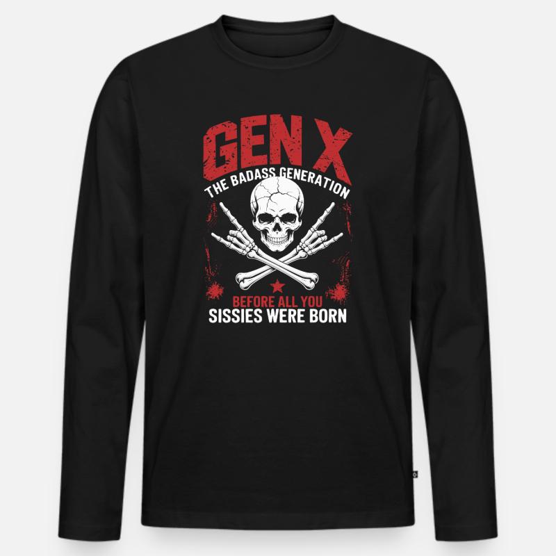 Gen X The Badass Generation Skull Design - Männer Premium Bio Langarmshirt - Schwarz