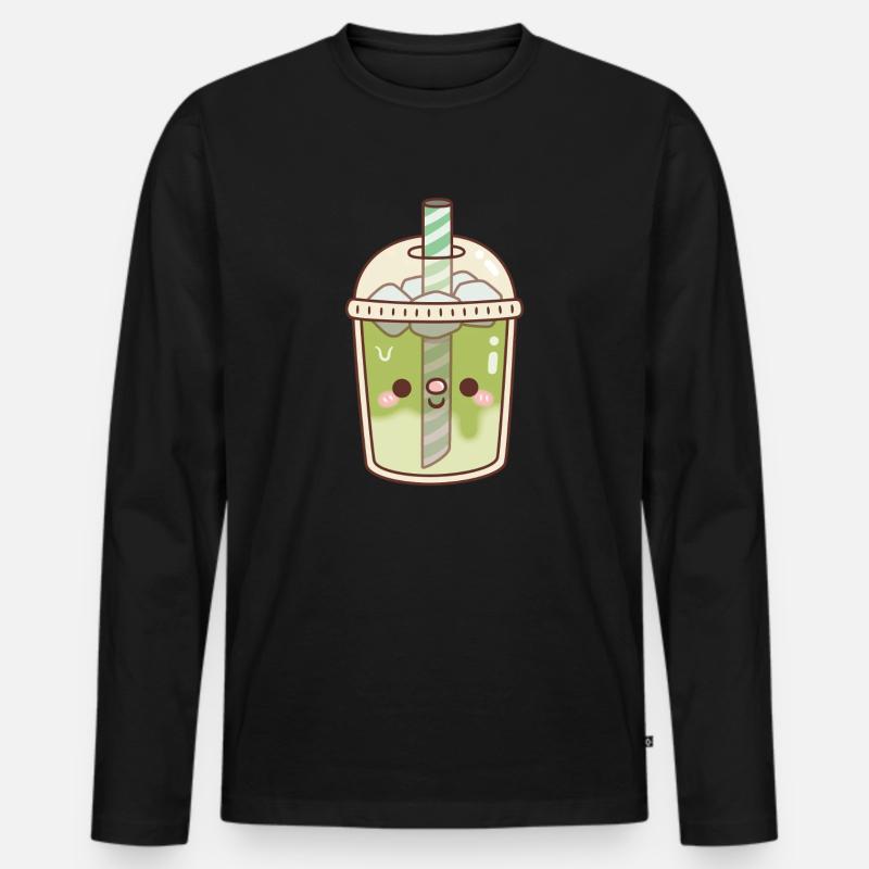 Süßer eisgekühlter Matcha Latte - Männer Premium Bio Langarmshirt - Schwarz