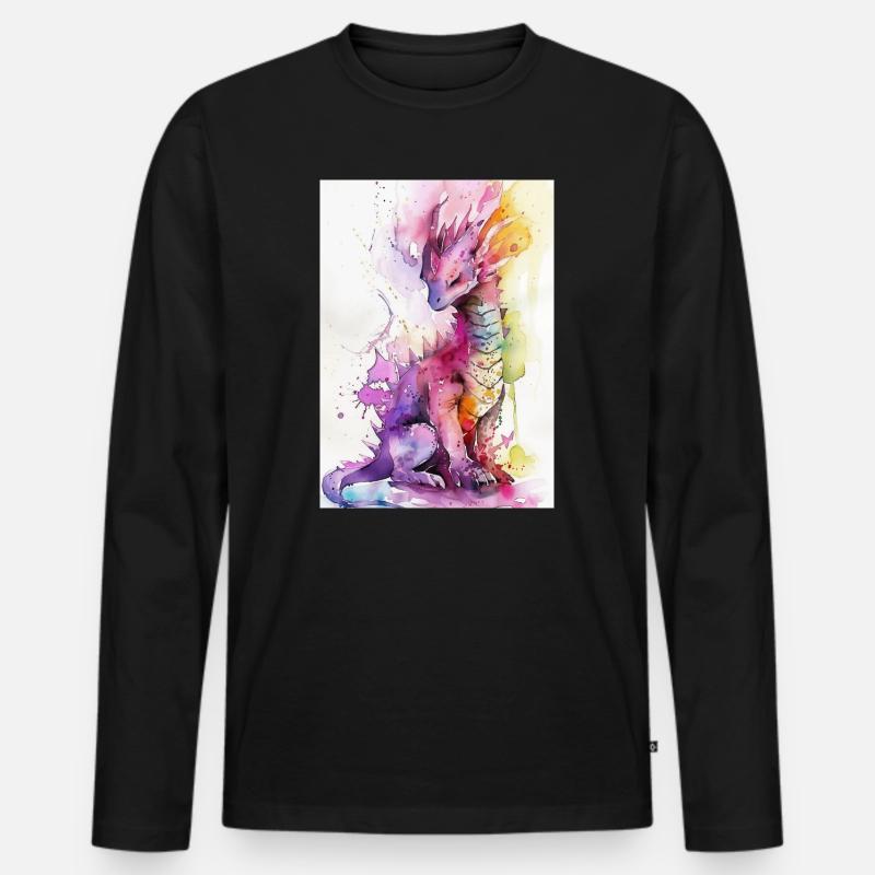 Regenbogen Aquarell Drache - Männer Premium Bio Langarmshirt - Schwarz