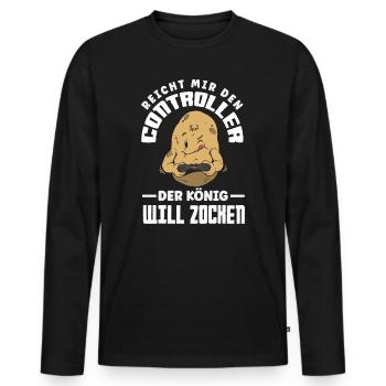 Reicht mir den Controller – König will zocken - Männer Premium Bio Langarmshirt - Schwarz - Vorne - Nico (187cm)