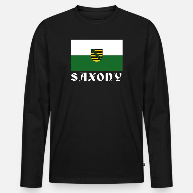Flagge Sachsens mit Wappen - Männer Premium Bio Langarmshirt - Schwarz