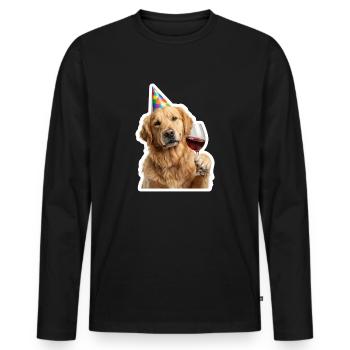 Happy Golden Retriever en train de profiter du vin - T-shirt manches longues Premium bio Homme - noir - Devant - Nico (187cm)