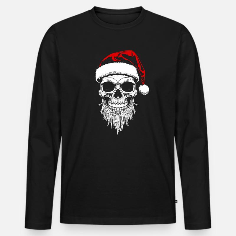 Schädel Santa Weihnachts - Skull - Männer Premium Bio Langarmshirt - Schwarz