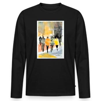 Mode populaire - T-shirt manches longues Premium bio Homme - noir - Devant - Nico (187cm)