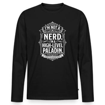 Pas un nerd, un paladin de haut niveau - T-shirt manches longues Premium bio Homme - noir - Devant - Nico (187cm)