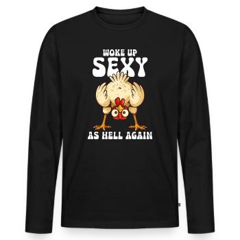 Humor, Chiken-Frauen sagen - Männer Premium Bio Langarmshirt - Schwarz - Vorne - Nico (187cm)