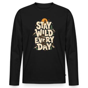 Outdoor-Abenteuer – Bleib jeden Tag wild - Männer Premium Bio Langarmshirt - Schwarz - Vorne - Nico (187cm)