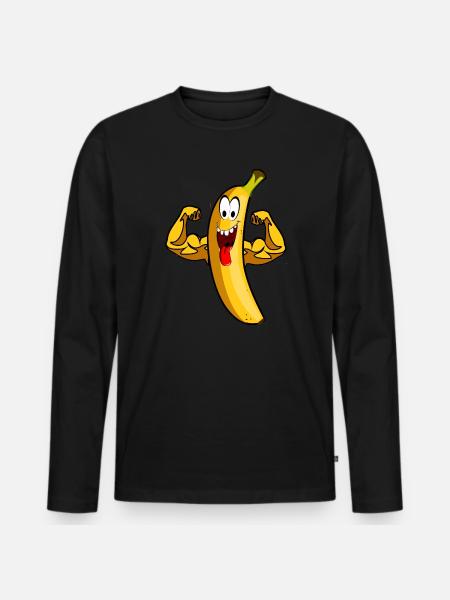 Banane Frutarier Ernährung stark Bizeps Power - Männer Premium Bio Langarmshirt - Schwarz