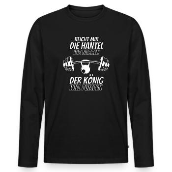 Reicht mir die Hantel Gym Bodybuilder Spruch König - Männer Premium Bio Langarmshirt - Schwarz - Vorne - Nico (187cm)