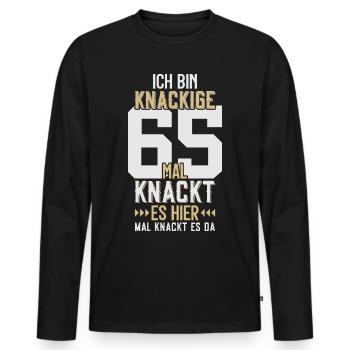 65. GEBURTSTAG 1961 KNACKIGE 65 - Männer Premium Bio Langarmshirt - Schwarz - Vorne - Nico (187cm)