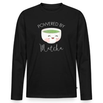 Propulsé par Matcha thé vert Kawaii Illustration - T-shirt manches longues Premium bio Homme - noir - Devant - Nico (187cm)