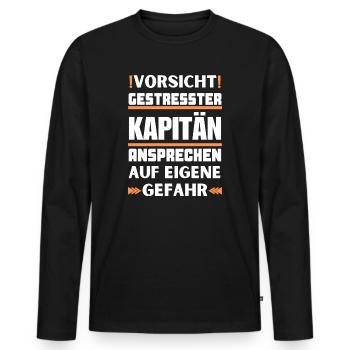 Gestresster Kapitän nicht ansprechen! - Männer Premium Bio Langarmshirt - Schwarz - Vorne - Nico (187cm)