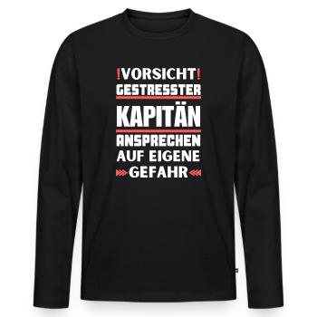 Gestresster Kapitän nicht ansprechen! - Männer Premium Bio Langarmshirt - Schwarz - Vorne - Nico (187cm)