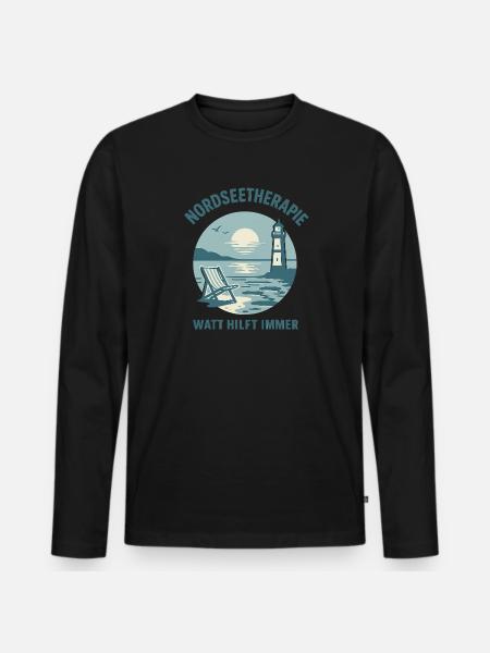 Nordseetherapie - Watt hilft immer - Männer Premium Bio Langarmshirt - Schwarz