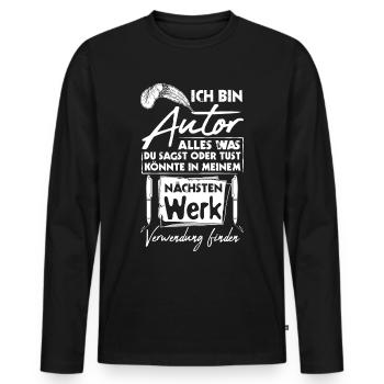 Autor Verfasser Schreiber Literatur Geschenk - Männer Premium Bio Langarmshirt - Schwarz - Vorne - Nico (187cm)