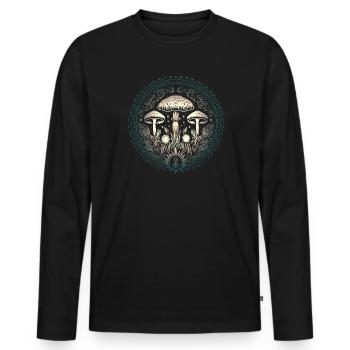 Pilze, Magic mushrooms, Herbst, Wald, Natur - Männer Premium Bio Langarmshirt - Schwarz - Vorne - Nico (187cm)