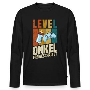 Niveau Oncle débloqué - T-shirt manches longues Premium bio Homme - noir - Devant - Nico (187cm)