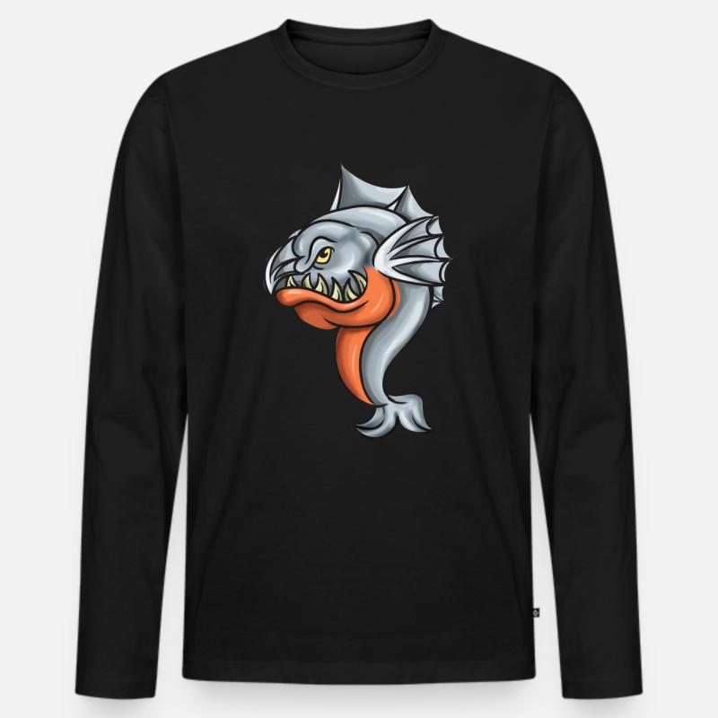 Piranha Geschenk - Männer Premium Bio Langarmshirt - Schwarz