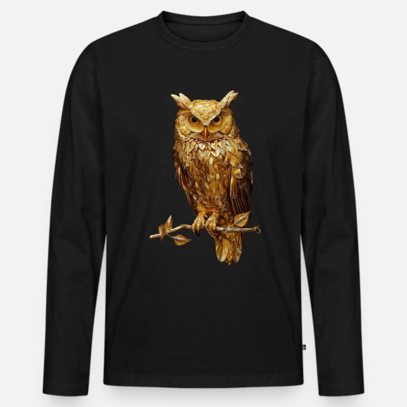 Eule - Männer Premium Bio Langarmshirt - Schwarz