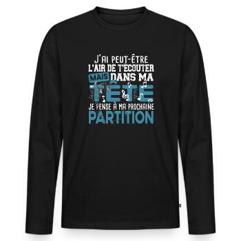 Musique Musicien Musicienne Partition Cadeau - T-shirt manches longues Premium bio Homme - noir - Devant - Nico (187cm)