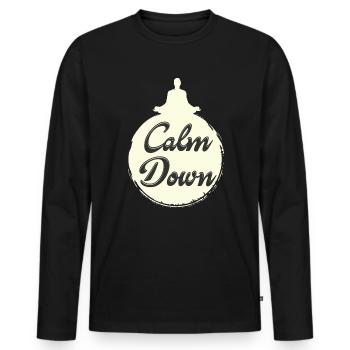 Entspannung und Relax. Just Calm Down - Männer Premium Bio Langarmshirt - Schwarz - Vorne - Nico (187cm)