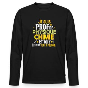 Prof Physique Chimie Professeur Collège Lycée - T-shirt manches longues Premium bio Homme - noir - Devant - Nico (187cm)